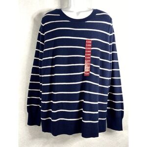 Gap Sweater Women's XL Blue White Pullover Long Sleeves Striped NWOT